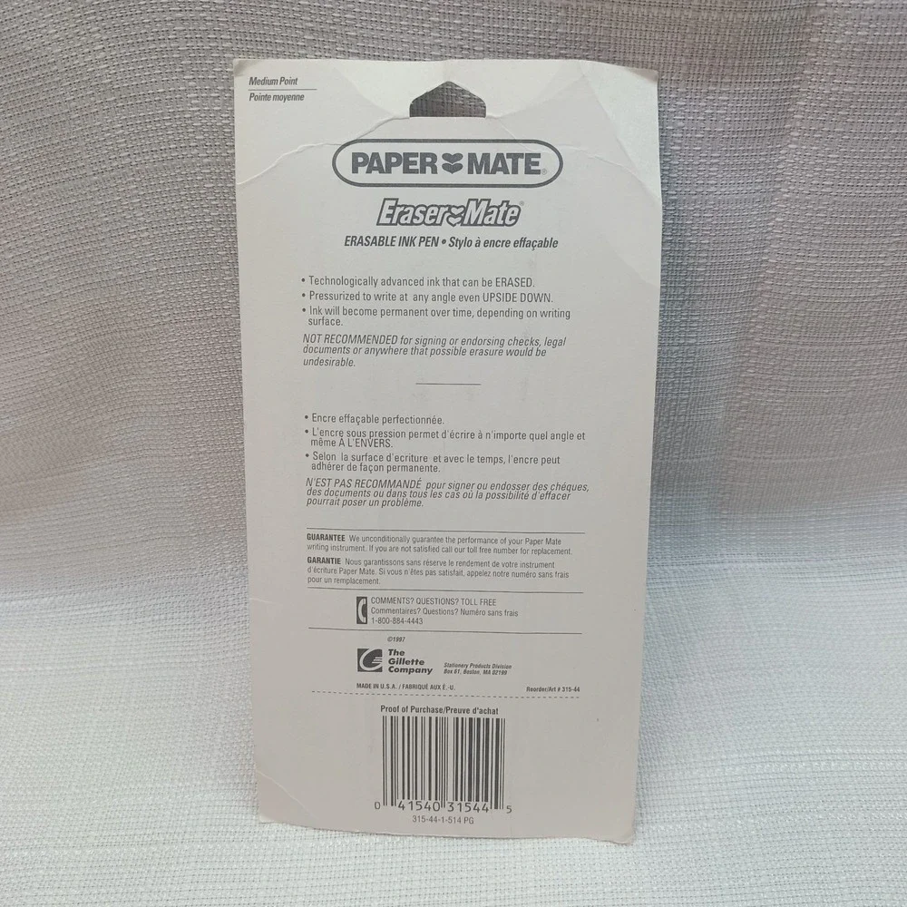 Paper Mate Erasable Ink‎ Pens Blue Medium Point 1.0 mm Pack Of 4 Sealed NOS 1997